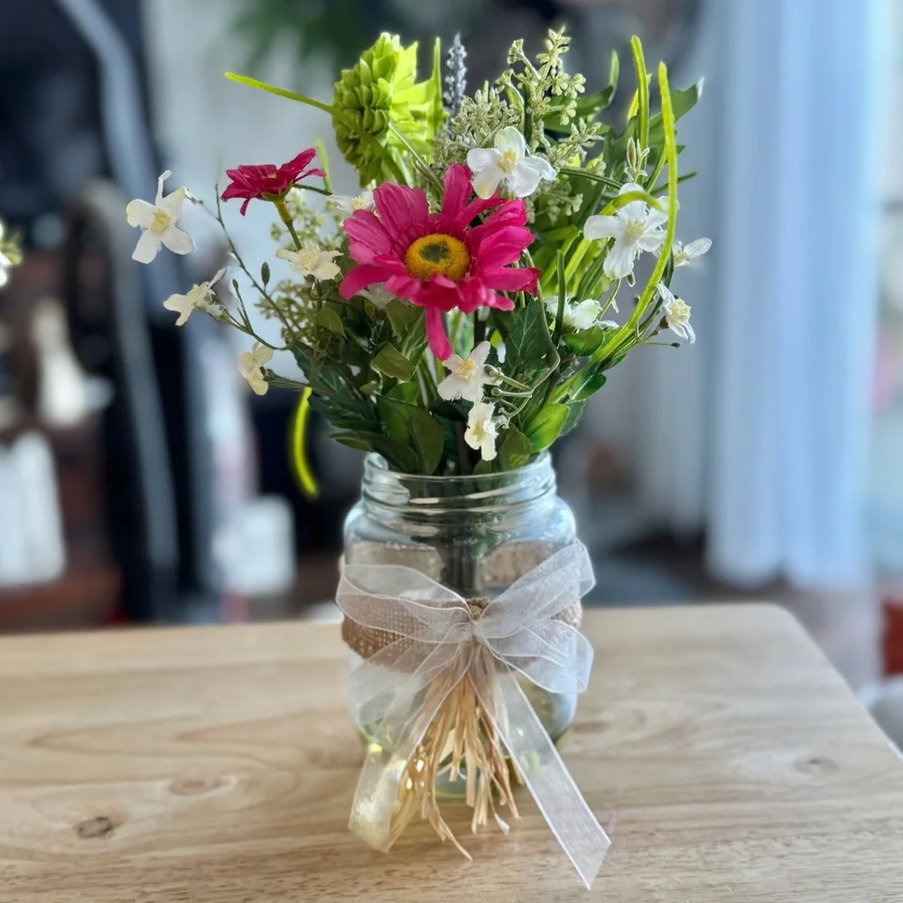 Rustic Farmhouse Mason Jar Floral Decor Set – Spring Flower Centerpieces
